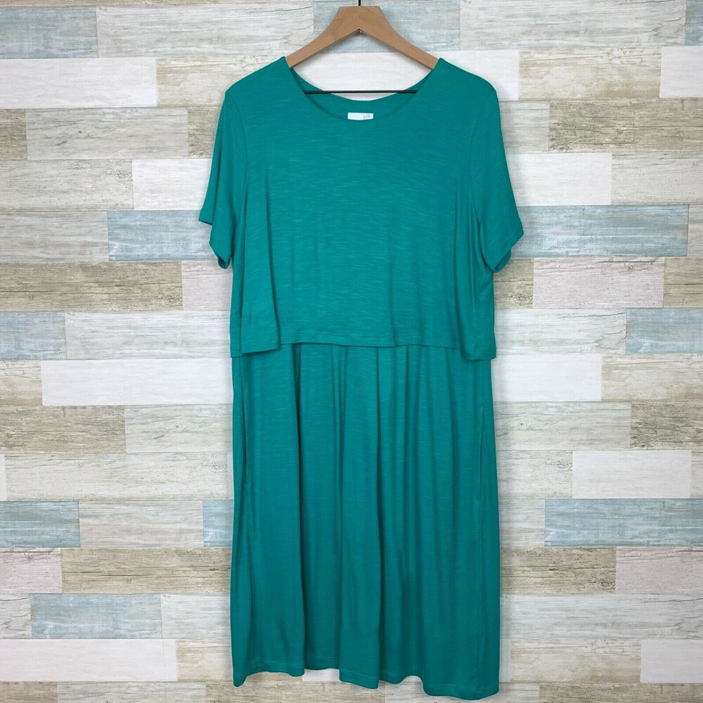 J Jill Jersey Knit Layered Dress Green Soft Stretchy Casual Womens Plus Size 1X